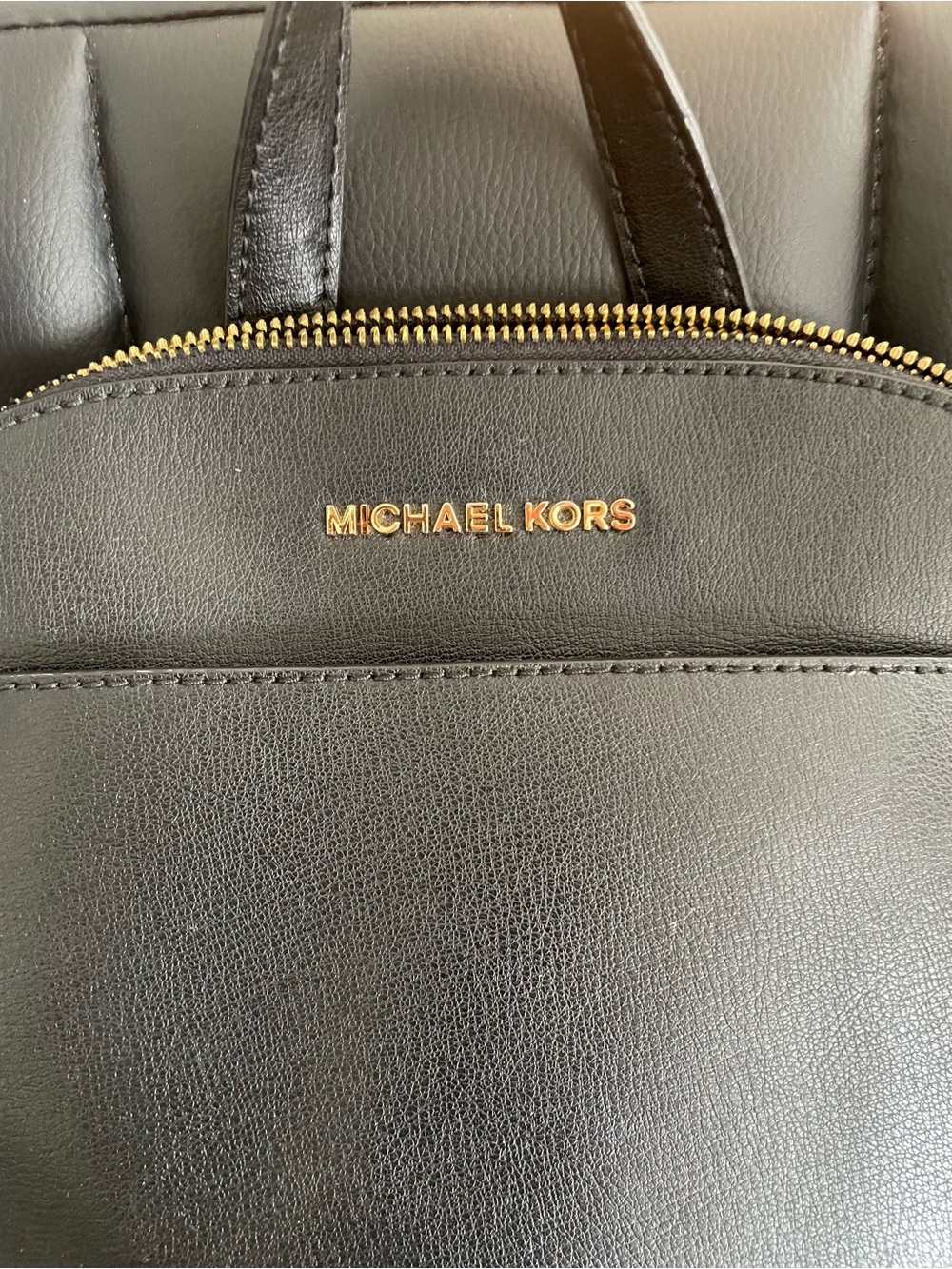Michael Kors Emmy Large Dome Leather
Backpack Purse Black Gold Adjustable Straps - Picture 2 of 16